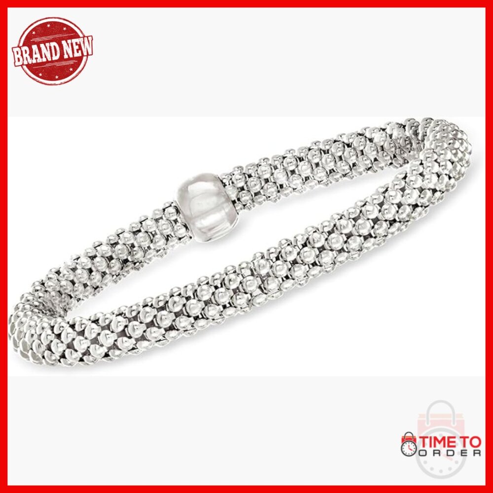 Italian Sterling Silver Popcorn Link Stretch Bracelet 7 Inch
